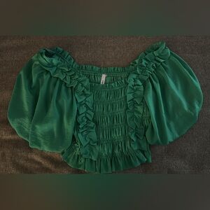 Green Ruffled Off-Shoulder Top